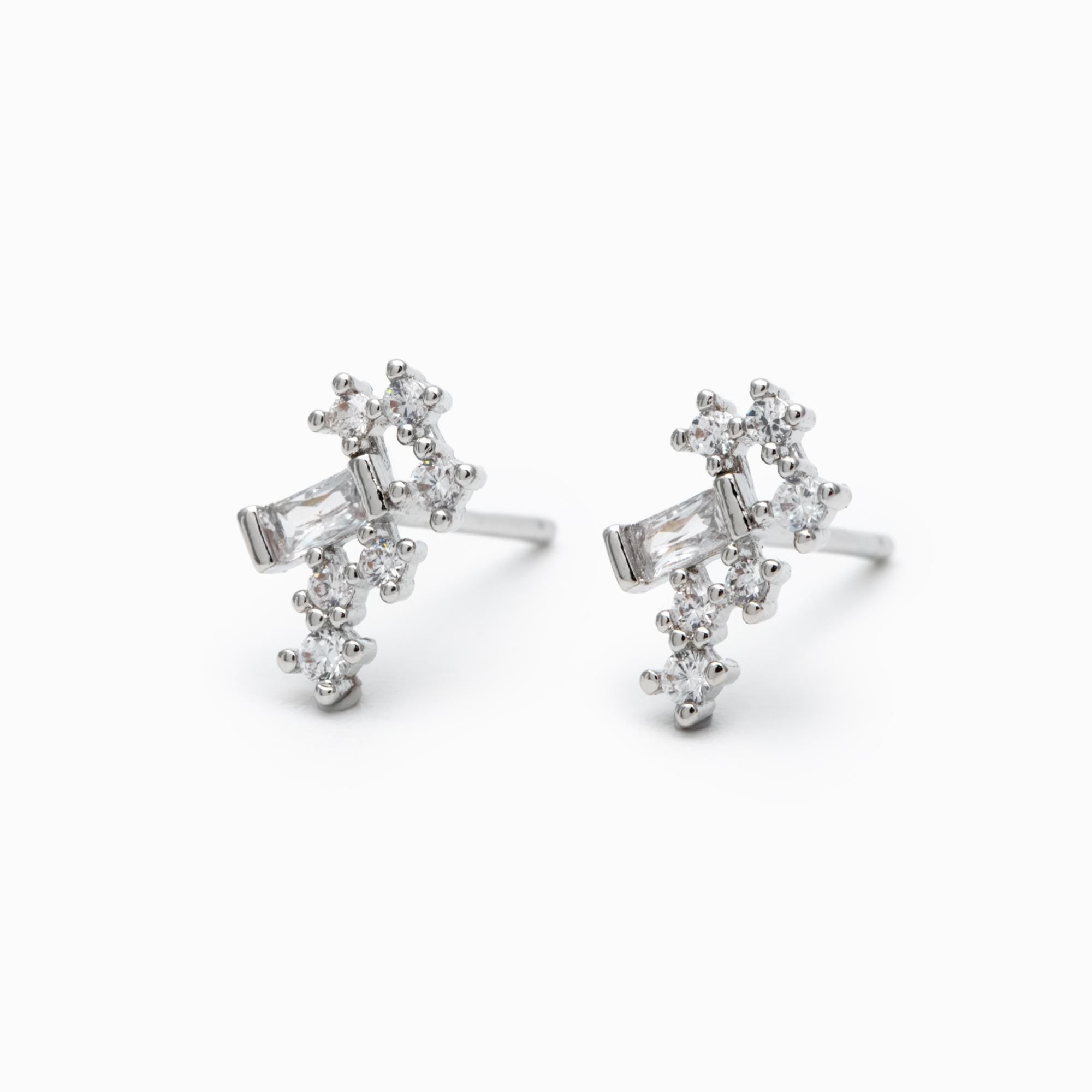 10pcs Gold/ Silver Tone CZ Cluster Geometric Stud Earrings, 18K Gold/ Rhodium Plated Brass, Cubic Zirconia Earrings (#GB-4335-A)